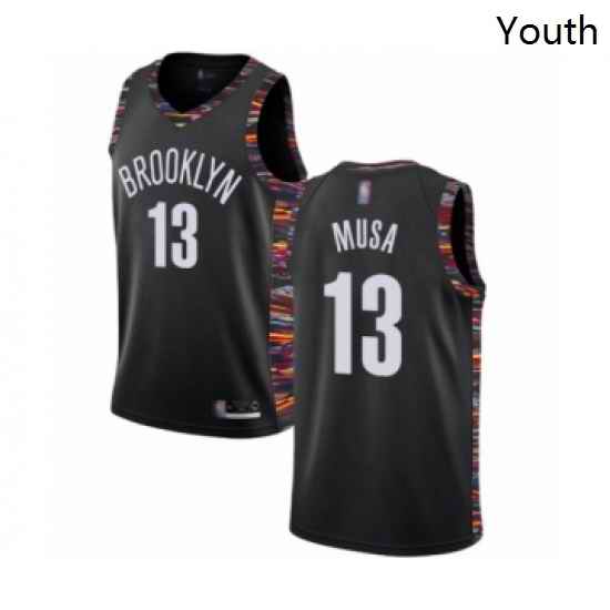 Youth Brooklyn Nets 13 Dzanan Musa Swingman Black Basketball Jersey 2018 19 City Edition